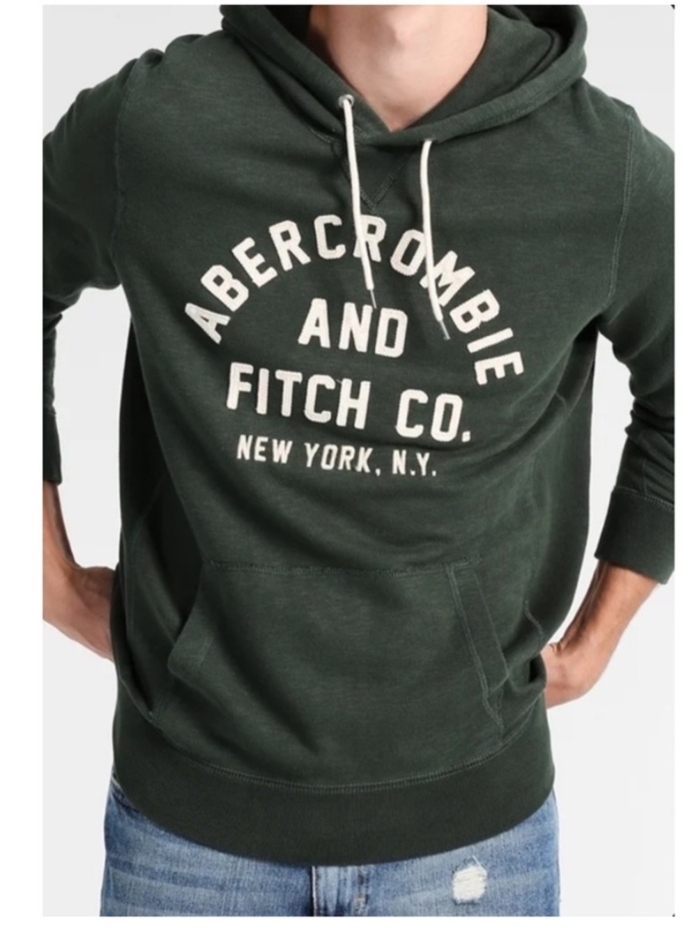 Abercrombie & Fitch Y2K 90’s Forest Green  Distressed Logo Pullover Men’s Hoodie